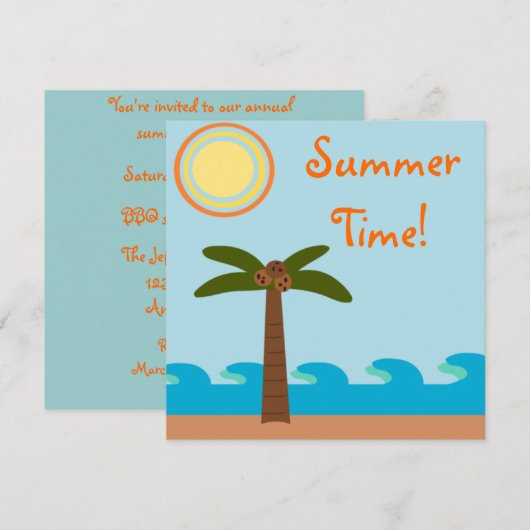 Uitnodigingen van de zomertijd op het eiland BBQ (Voorkant / Achterkant)