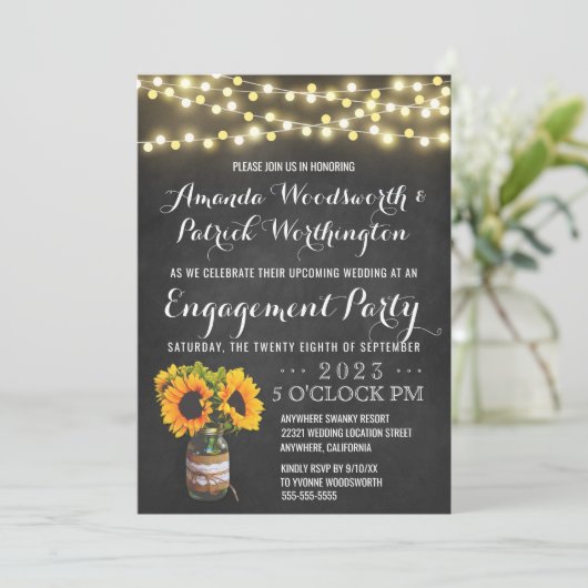 Uitnodigingen van de Zonnebloem Chalkboard Engagem (Staand voorkant)