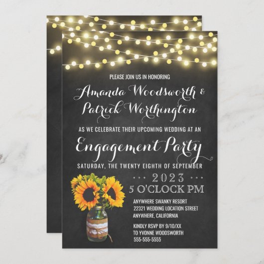 Uitnodigingen van de Zonnebloem Chalkboard Engagem (Voorkant / Achterkant)