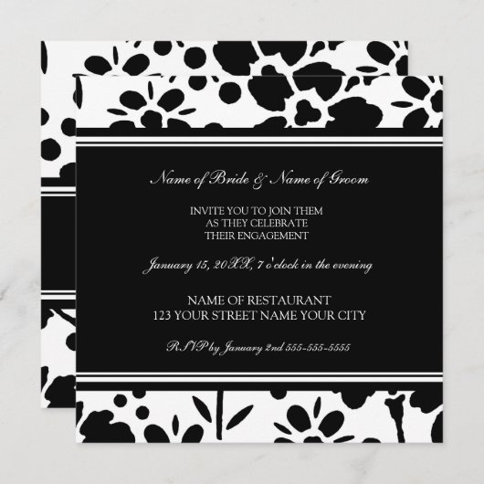 Uitnodigingen van de Zwarte en Witte Engagement Pa (Voorkant / Achterkant)