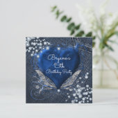 Uitnodigingen van Denim & Diamonds Blue Heart (Staand voorkant)