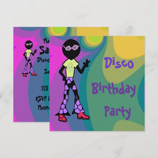 Uitnodigingen van Disco Birthday Party (Voorkant / Achterkant)