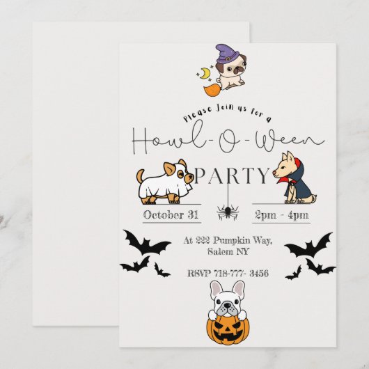 Uitnodigingen van Dog Halloween Party (Voorkant / Achterkant)