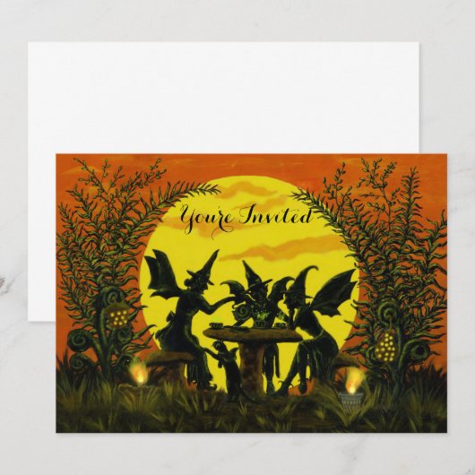 Uitnodigingen van een halloween-partij, heksenfee' (Voorkant / Achterkant)