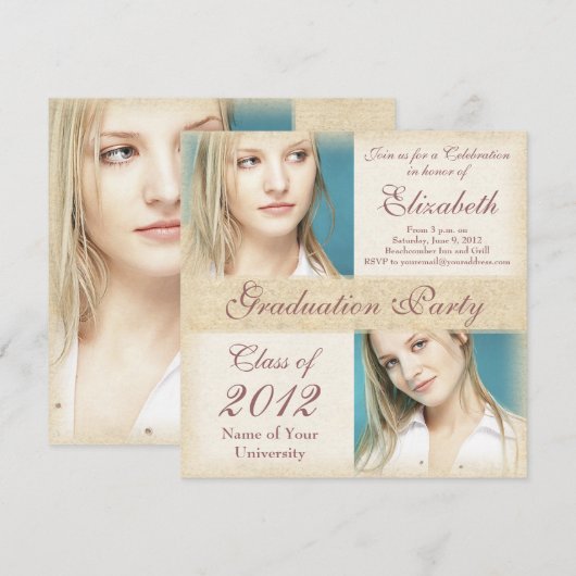 Uitnodigingen van Elegant Grunge Graduation Party (Voorkant / Achterkant)