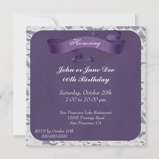 Uitnodigingen van Elegant Lace Birthday Party (Achterkant)