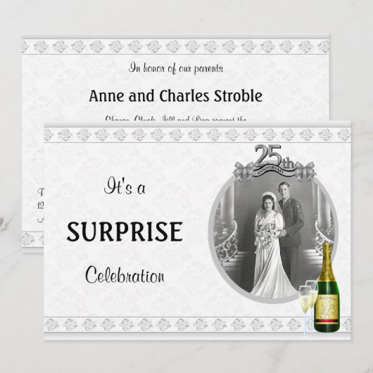 Uitnodigingen van Elegant Silver 25th Jubileum Par (Voorkant / Achterkant)