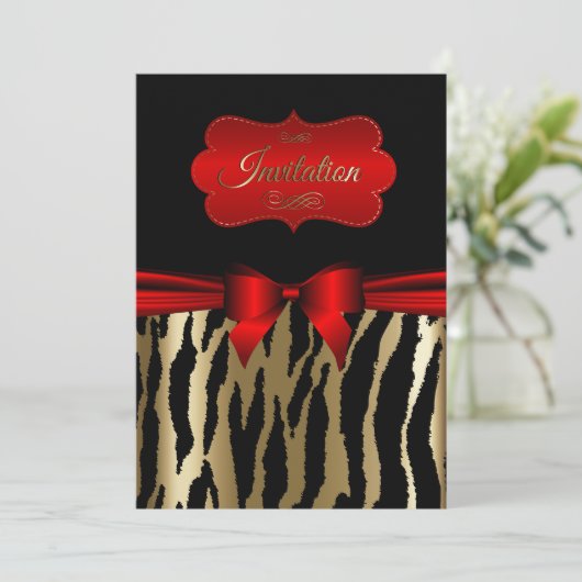 Uitnodigingen van exotische Gold- en Rode Zebra (Staand voorkant)