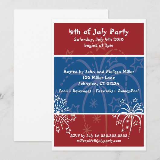 Uitnodigingen van Fireworks Party (Voorkant / Achterkant)