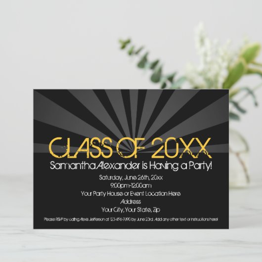 Uitnodigingen van Gele Spotlight Graduation Party (Staand voorkant)