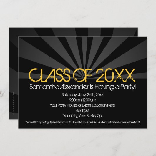 Uitnodigingen van Gele Spotlight Graduation Party (Voorkant / Achterkant)