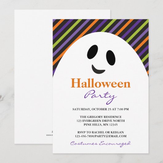 Uitnodigingen van Ghost Stripes Halloween Party (Voorkant / Achterkant)