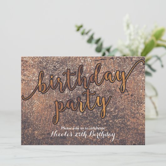 Uitnodigingen van Golden Shimmer Glam Birthday Par (Staand voorkant)