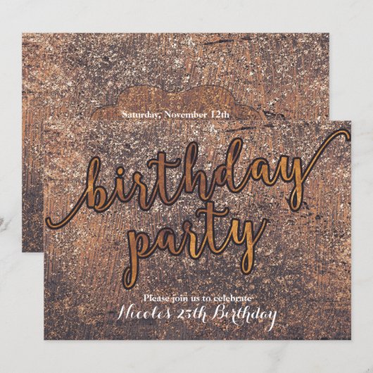 Uitnodigingen van Golden Shimmer Glam Birthday Par (Voorkant / Achterkant)