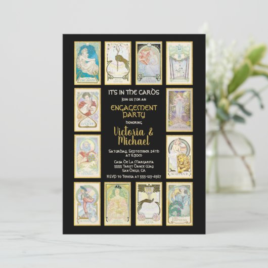Uitnodigingen van Golden Tarot Kaart Engagement Pa (Staand voorkant)