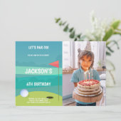 Uitnodigingen van Golf Birthday met foto (Staand voorkant)
