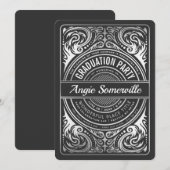 Uitnodigingen van Graduation Party - zwart & zilve (Voorkant / Achterkant)