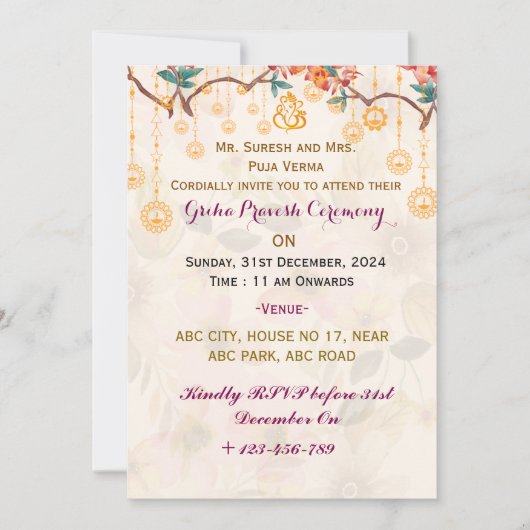Uitnodigingen van Griha Pravesh (Voorkant)