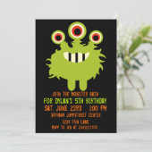 Uitnodigingen van Groene Oranje Monster Birthday P (Staand voorkant)