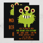 Uitnodigingen van Groene Oranje Monster Birthday P (Voorkant / Achterkant)