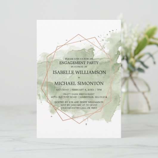 Uitnodigingen van Groene Waterverf Engagement Part (Staand voorkant)