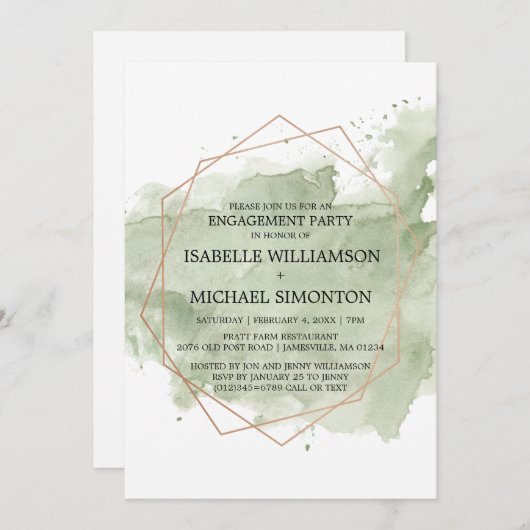 Uitnodigingen van Groene Waterverf Engagement Part (Voorkant / Achterkant)