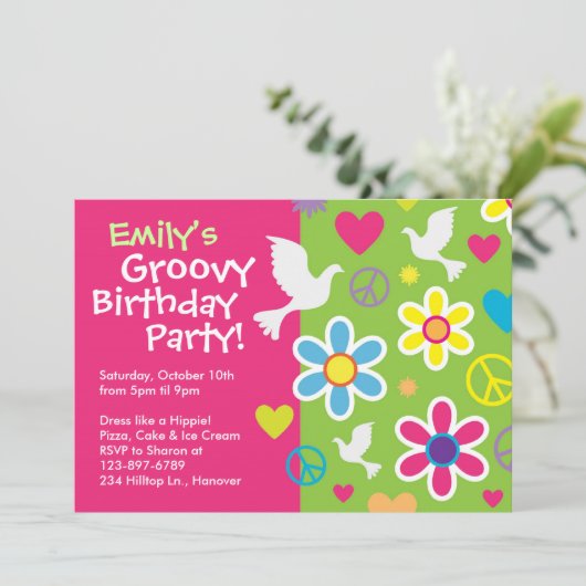 Uitnodigingen van Groovy 60-jarig feest (Staand voorkant)