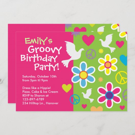 Uitnodigingen van Groovy 60-jarig feest (Voorkant / Achterkant)