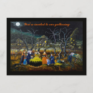 Uitnodigingen van halloween-partijen, heksen met e