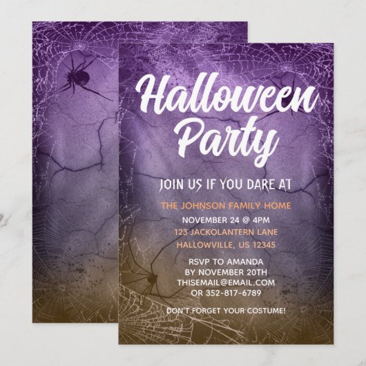 Uitnodigingen van Halloween-partijen met spin Gepe (Voorkant / Achterkant)