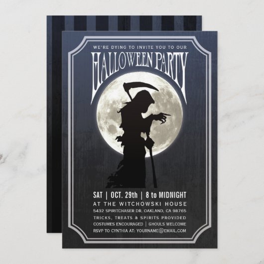 Uitnodigingen van Halloween-partijen | Moon & Grim (Voorkant / Achterkant)