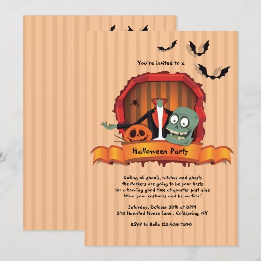 Uitnodigingen van headless Halloween Party (Voorkant / Achterkant)