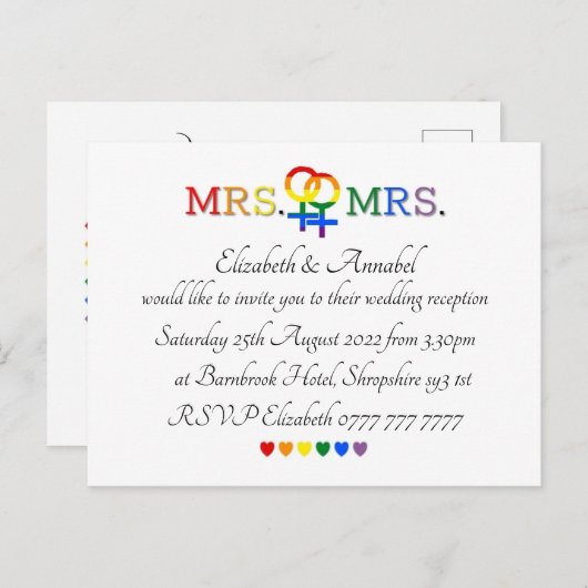 Uitnodigingen van het briefkaart - Mevrouw en mevr (Voorkant / Achterkant)