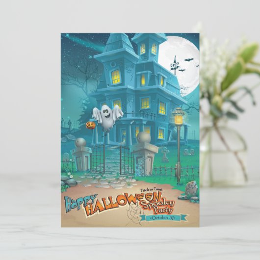 Uitnodigingen van het Halloween Haunted House (Staand voorkant)