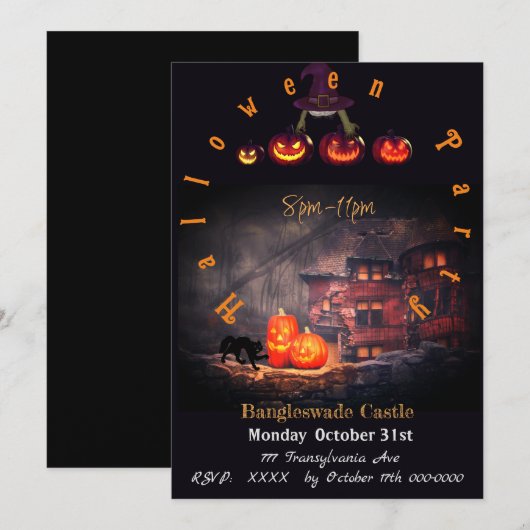 Uitnodigingen van het kasteel van Halloween Party  (Voorkant / Achterkant)