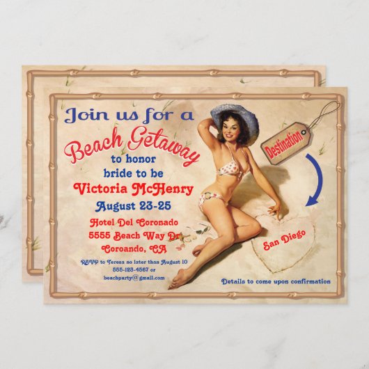 Uitnodigingen van het Meisjes Beach Getaway Weeken (Voorkant / Achterkant)