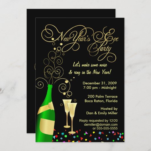 Uitnodigingen van het nieuwjaarsfeest (Voorkant / Achterkant)
