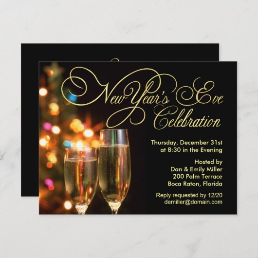 Uitnodigingen van het nieuwjaarsfeest (Voorkant / Achterkant)