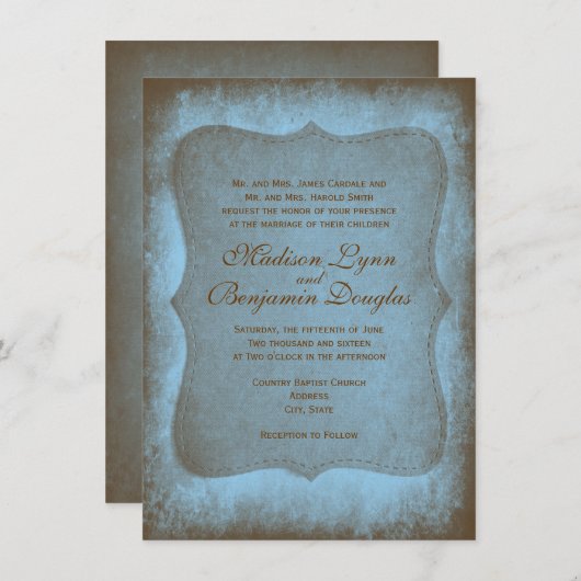 Uitnodigingen van het Rustic Country Muddy Blue We (Voorkant / Achterkant)