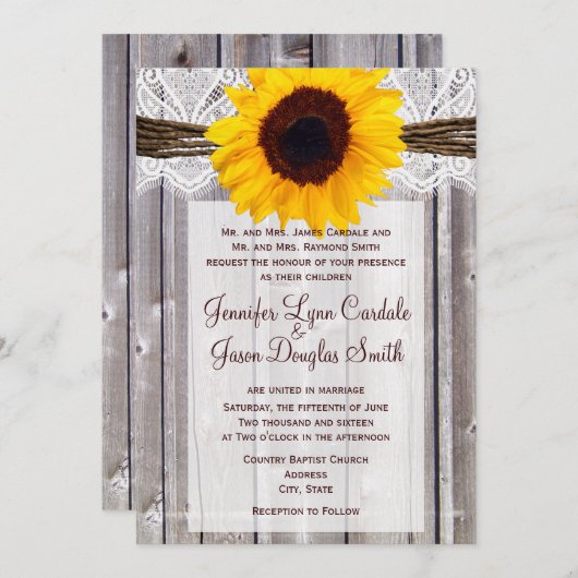 Uitnodigingen van het Rustige land - Sunflower Bar (Voorkant / Achterkant)