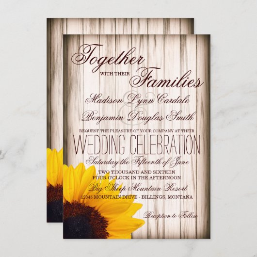 Uitnodigingen van het Rustige land - Sunflower Bar (Voorkant / Achterkant)