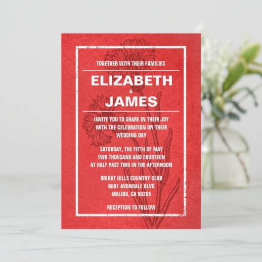 Uitnodigingen van het Rustische Rode Weddenschap (Staand voorkant)