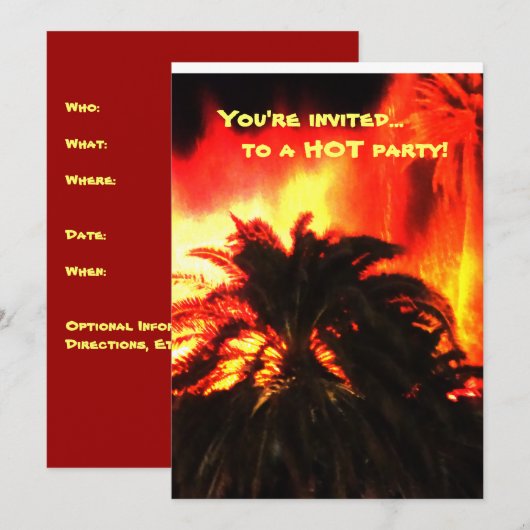 Uitnodigingen van het Volcano Hot Party (Voorkant / Achterkant)