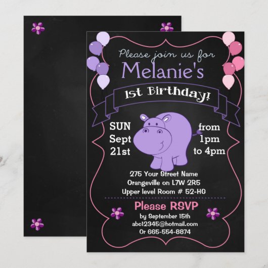 Uitnodigingen van Hippo Birthday (Voorkant / Achterkant)