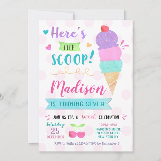 Uitnodigingen van Ice Cream Birthday Party (Voorkant)