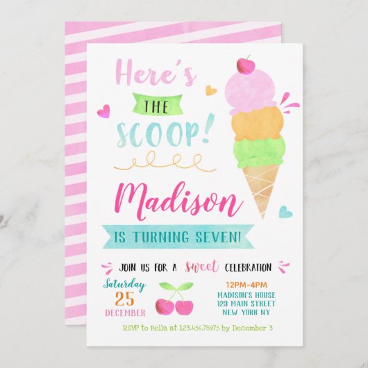 Uitnodigingen van Ice Cream Birthday Party (Voorkant / Achterkant)