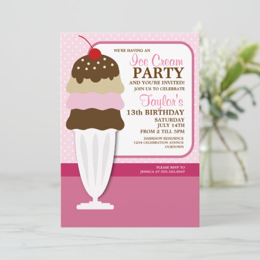 Uitnodigingen van Ice Cream Party (Staand voorkant)