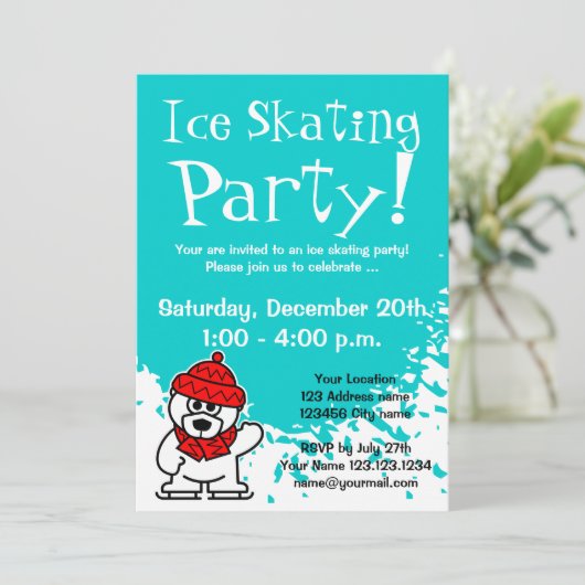Uitnodigingen van ijsschaatsen | Aangepaste uitnod (Staand voorkant)