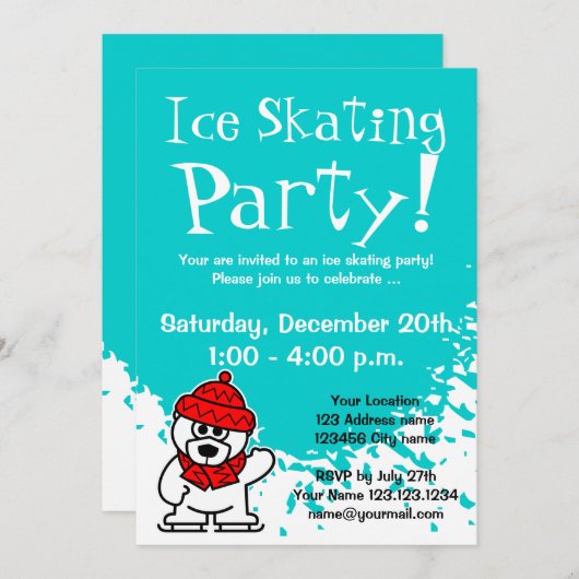 Uitnodigingen van ijsschaatsen | Aangepaste uitnod (Voorkant / Achterkant)