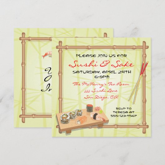 Uitnodigingen van Japanse Sushi-partij (Voorkant / Achterkant)